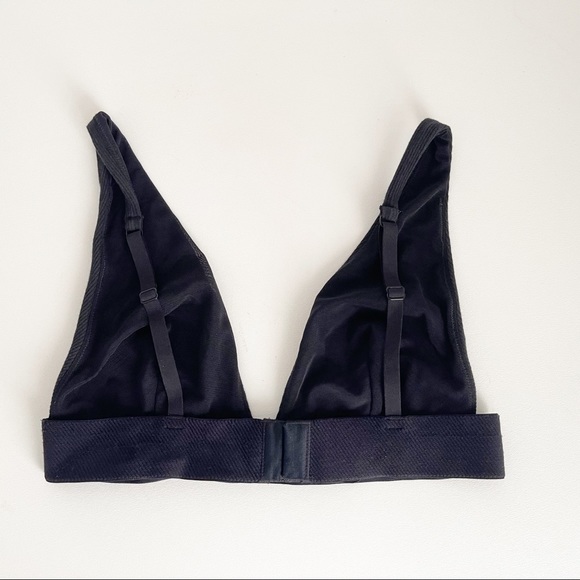 Skims Bralette Plunge Ribbed Cotton Jersey Women's Solid Black Soot Wireless Med - Picture 7 of 10